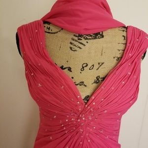 Fuchsia Beaded Front Evening Gown with Shawl